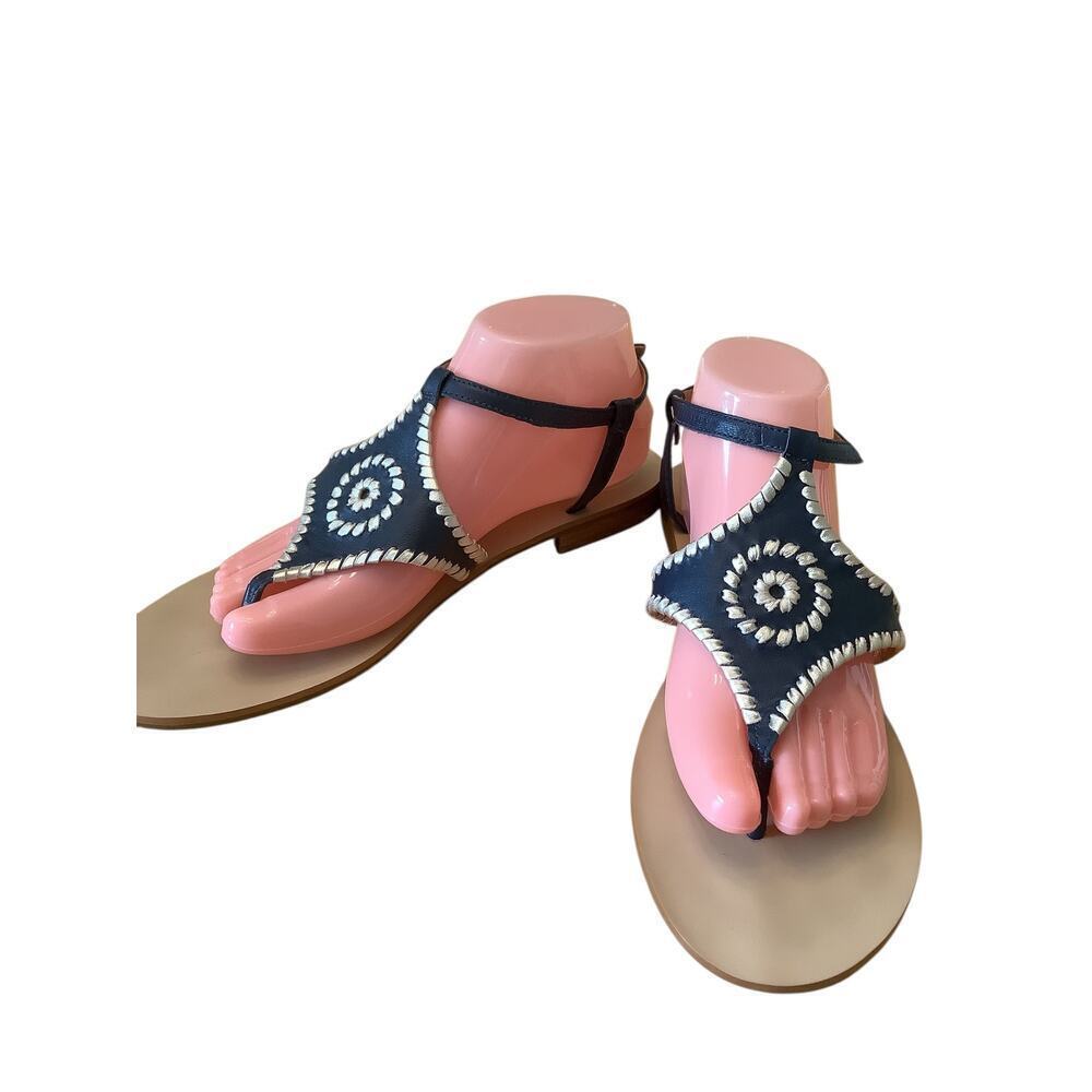 JACK ROGERS “MACI” NAVY BLUE/GOLD WHIPSTICHED SLINGBACK SANDALS 11M - Picture 3 of 11